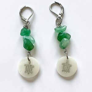 🆕 Silver Turtles in Shells with Gemstones Earrings-Stainless Steel